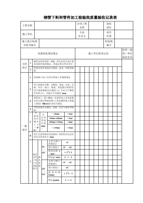 《石油天然气建设工程施工质量验收规范站内工艺管道工程》SY4203-2019检验批表格【范本模板】