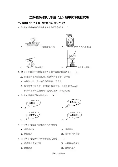 江苏省苏州市九年级(上)期中化学试卷
