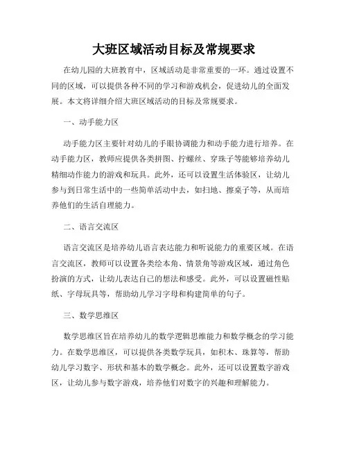 大班区域活动目标及常规要求