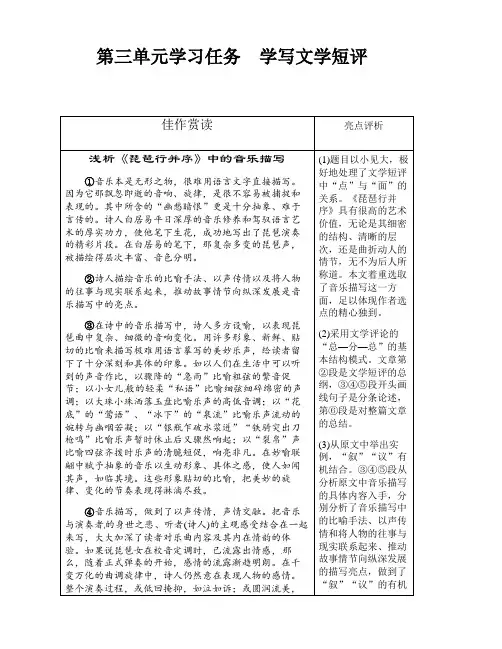 学写文学短评优秀例文