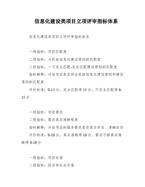 信息化建设类项目立项评审指标体系