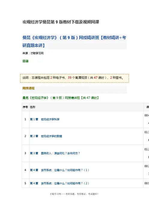宏观经济学曼昆第9版教材下载及视频网课