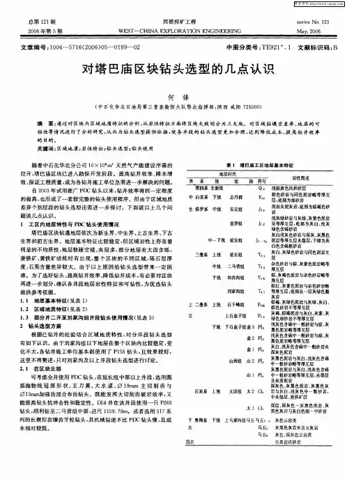 对塔巴庙区块钻头选型的几点认识