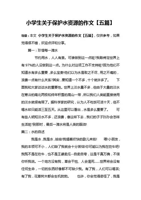 小学生关于保护水资源的作文【五篇】