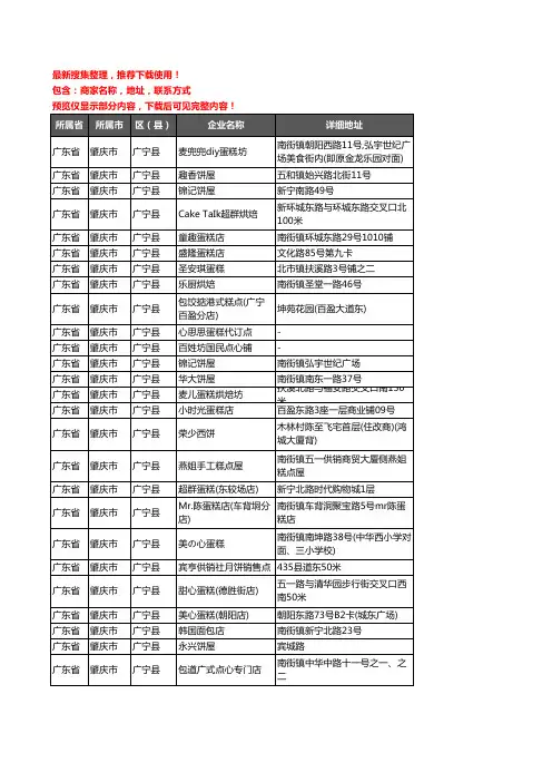 新版广东省肇庆市广宁县蛋糕房企业公司商家户名录单联系方式地址大全61家