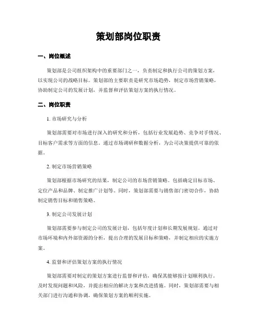 策划部岗位职责