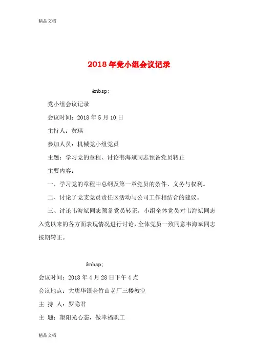 最新2018年党小组会议记录