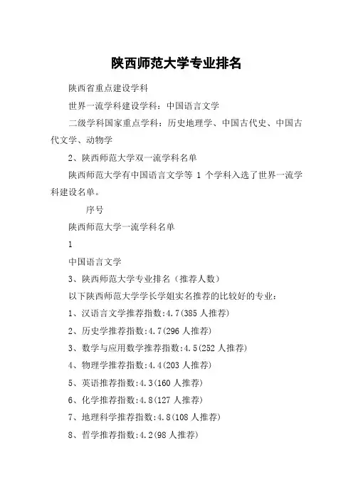 陕西师范大学专业排名
