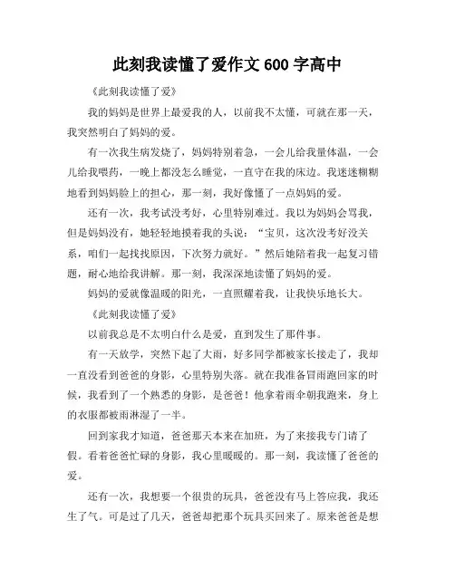 此刻我读懂了爱作文600字高中