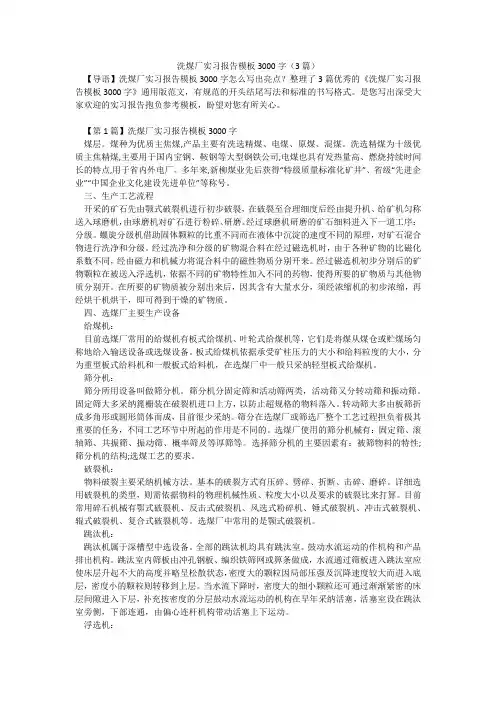 洗煤厂实习报告模板3000字(3篇)