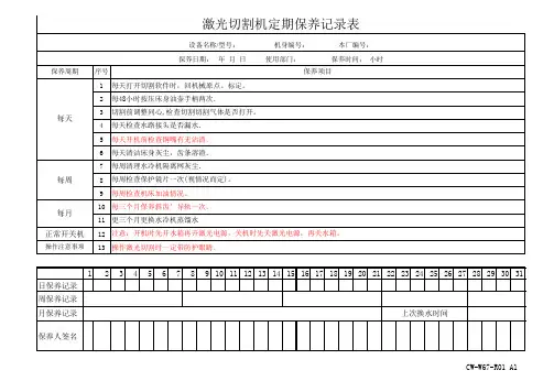 光纤激光切割机定期保养记录表