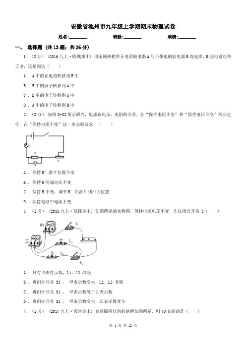 安徽省池州市九年级上学期期末物理试卷