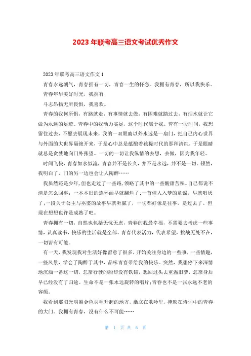 2023年联考高三语文考试优秀作文