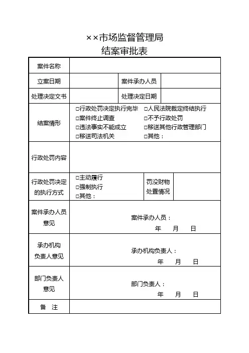 市场监督管理机关行政处罚案件结案审批表式样