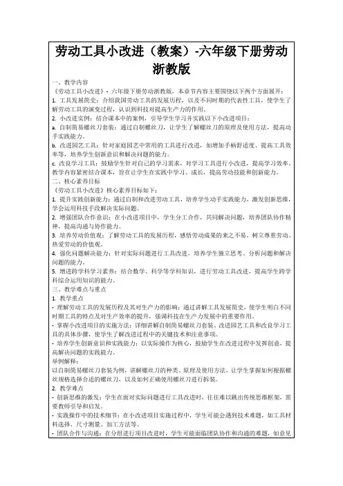 劳动工具小改进(教案)-六年级下册劳动浙教版