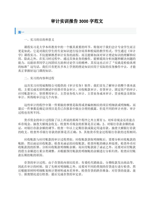 审计实训报告3000字范文