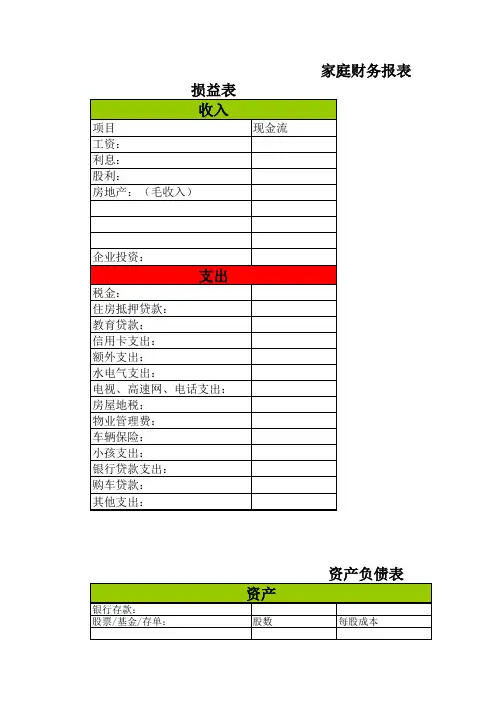 富爸爸：庭财务报表样板