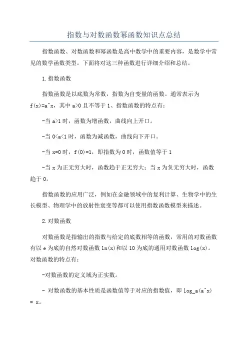 指数与对数函数幂函数知识点总结