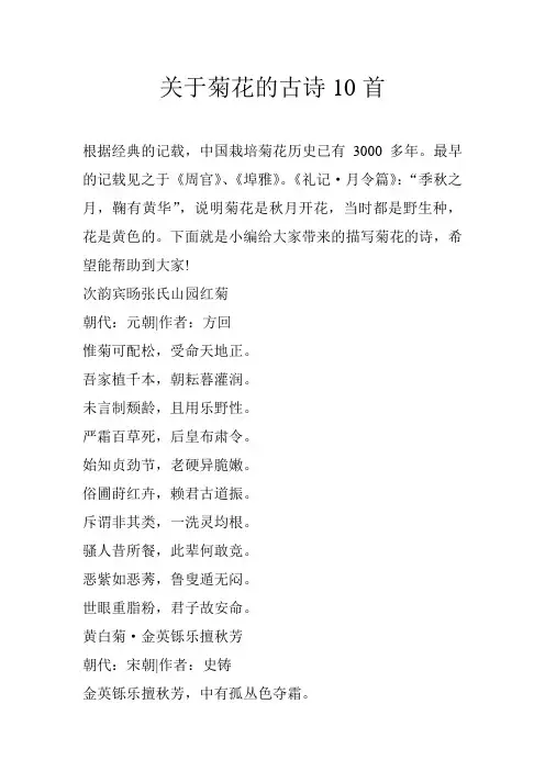 关于菊花的古诗10首
