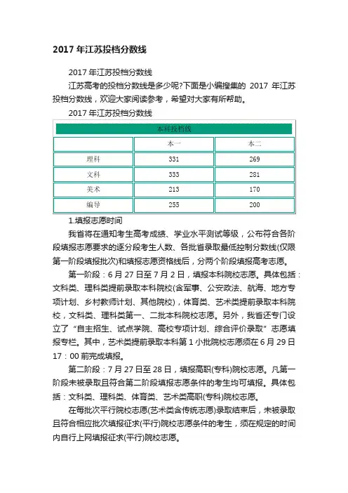 2017年江苏投档分数线