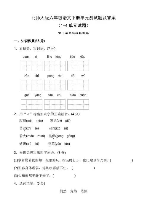 北师大版六年级语文下册单元测试题及答案
