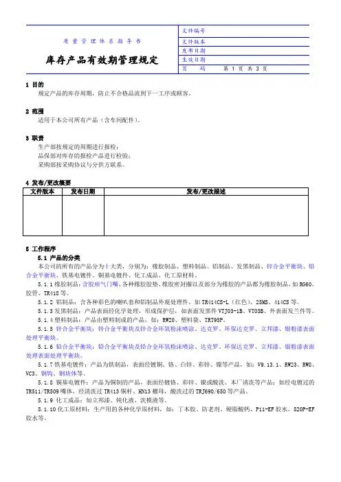 库存产品有效期管理规定
