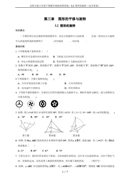 北师大版八年级下册数学基础巩固训练：3.2 图形的旋转(包含答案)