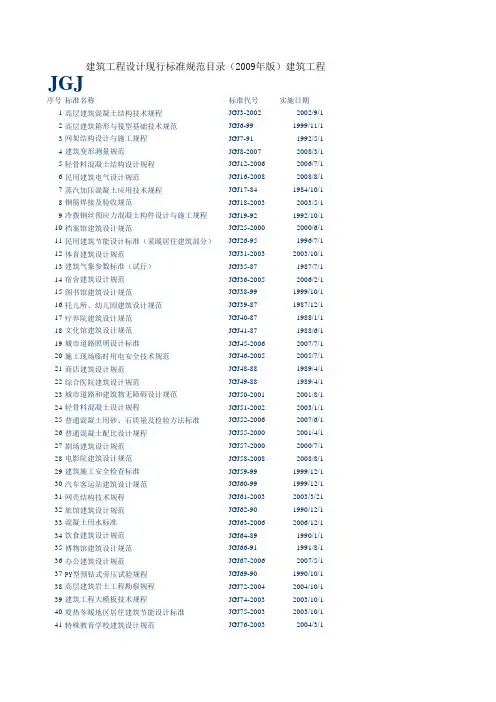 建筑工程现行标准规范目录(2009年版)国家标