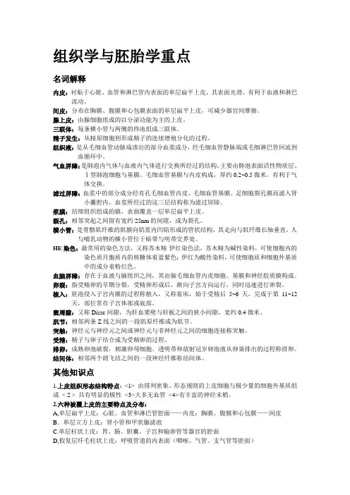 组织学与胚胎学重点