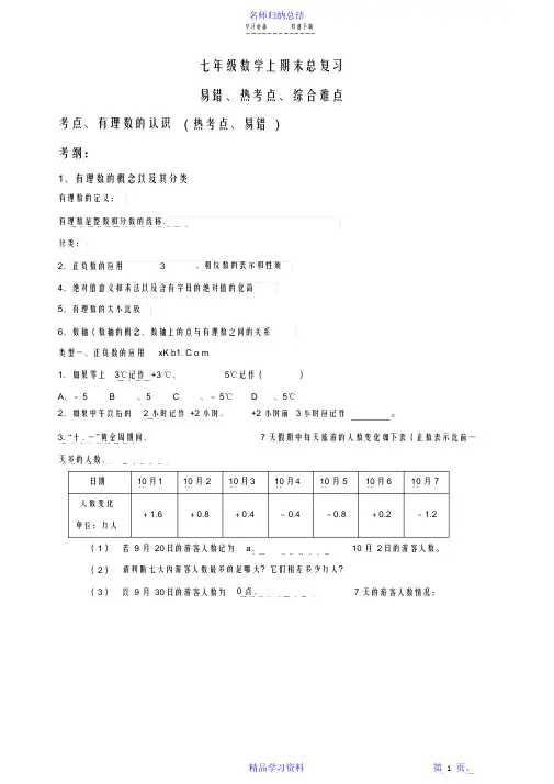 【精编】浙教版七年级数学上册期末总复习题易错题汇总2021