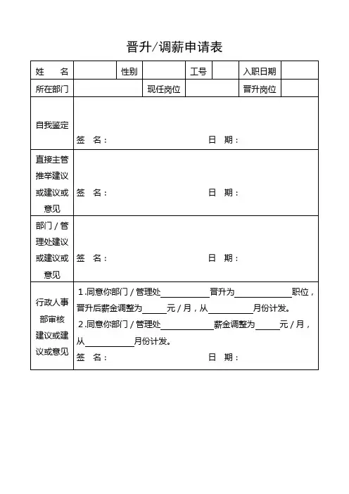 物业公司晋升调薪申请表改