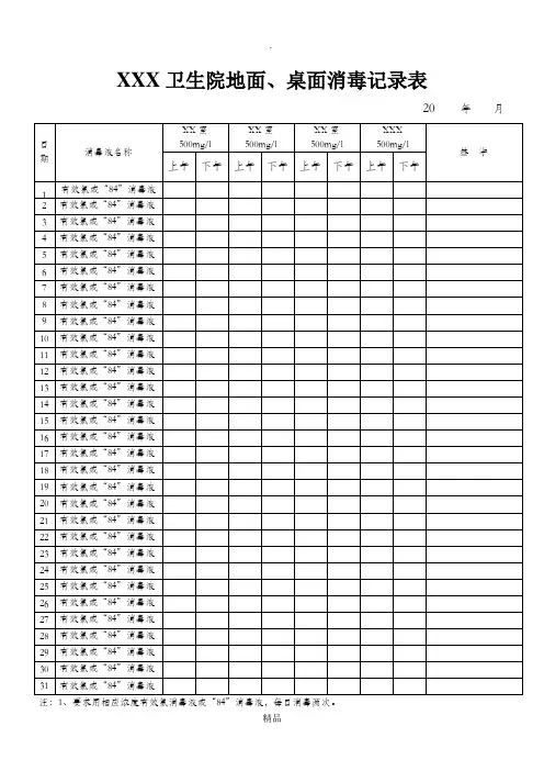 卫生院地面、桌面消毒记录表