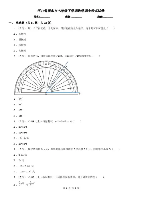 河北省衡水市七年级下学期数学期中考试试卷