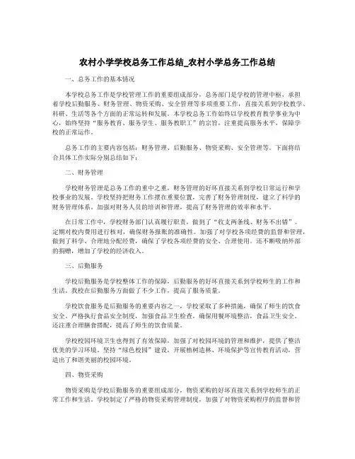 农村小学学校总务工作总结_农村小学总务工作总结