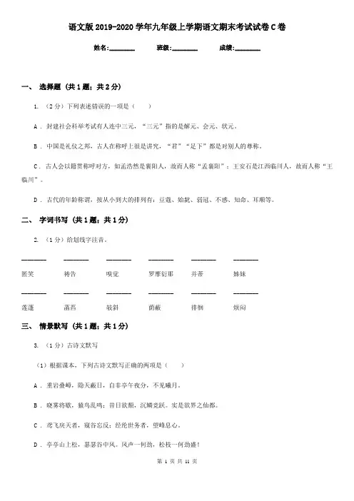 语文版2019-2020学年九年级上学期语文期末考试试卷C卷