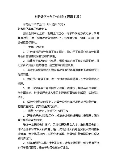 财务处下半年工作计划（通用5篇）