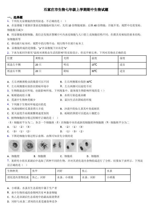 石家庄市生物七年级上学期期中生物试题