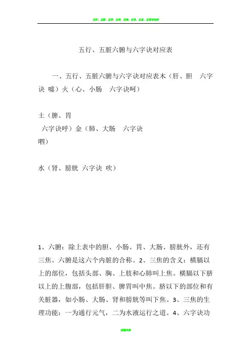 五行、五脏六腑与六字诀对应表