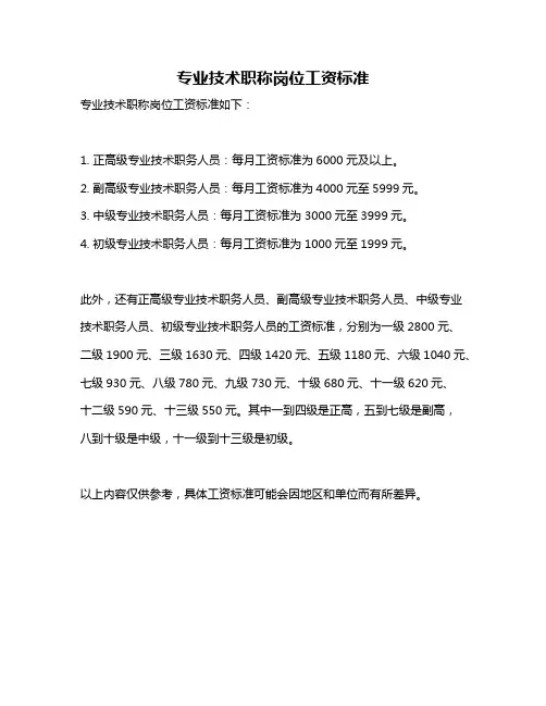 专业技术职称岗位工资标准
