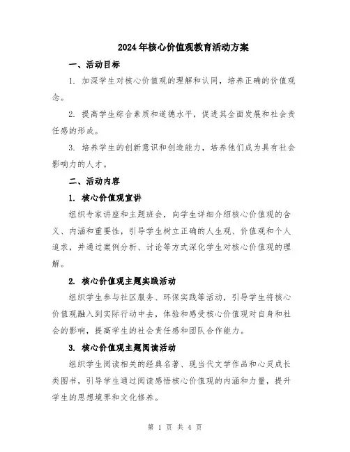 2024年核心价值观教育活动方案