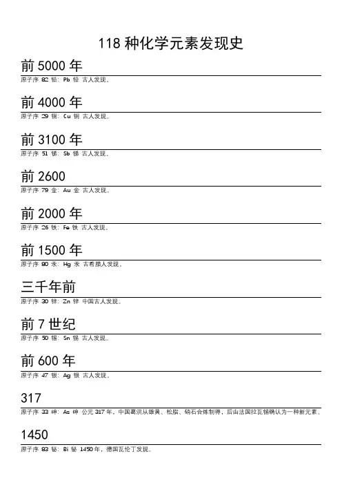 118种化学元素发现史