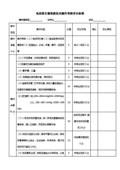 电动吸引器吸痰技术操作考核评分标准