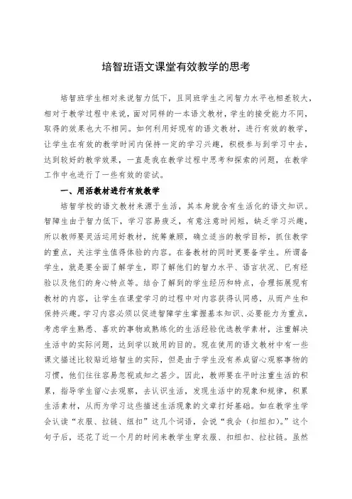 培智班语文课堂有效教学的思考(论文)