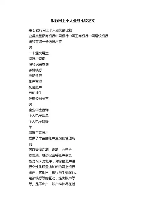银行网上个人业务比较范文