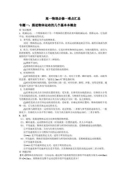 高一物理必修一重难点及例题、习题汇总