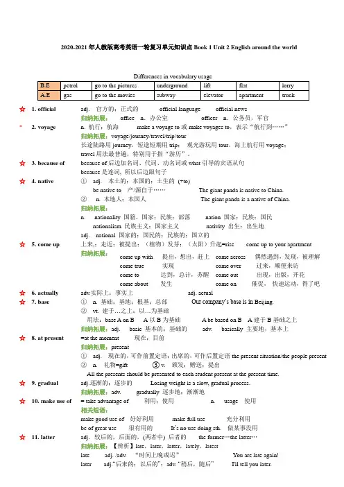 2021年人教版高考英语复习单元知识点Book 1 Unit 2 English around