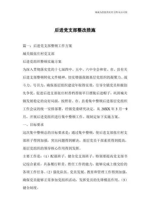 后进党支部整改措施