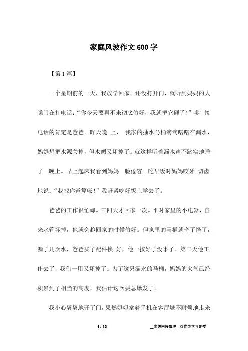 家庭风波作文600字