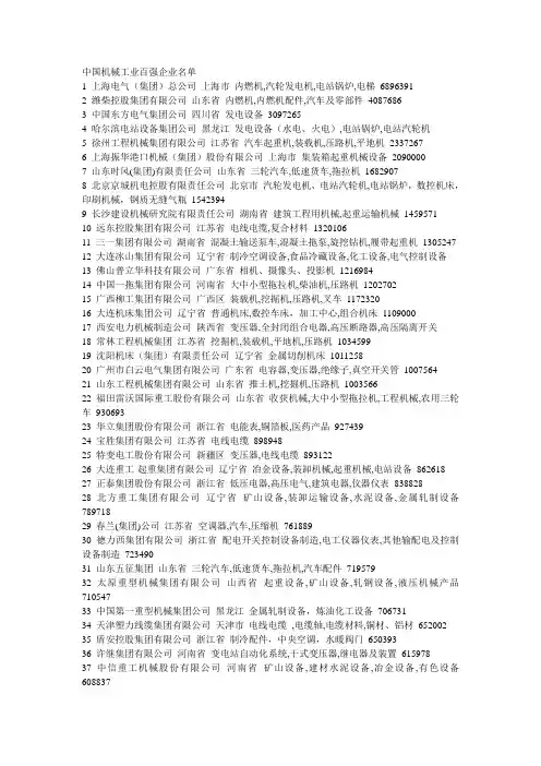 中国机械工业百强企业名单