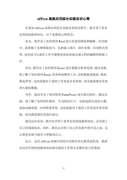 office高级应用综合实践实训心得